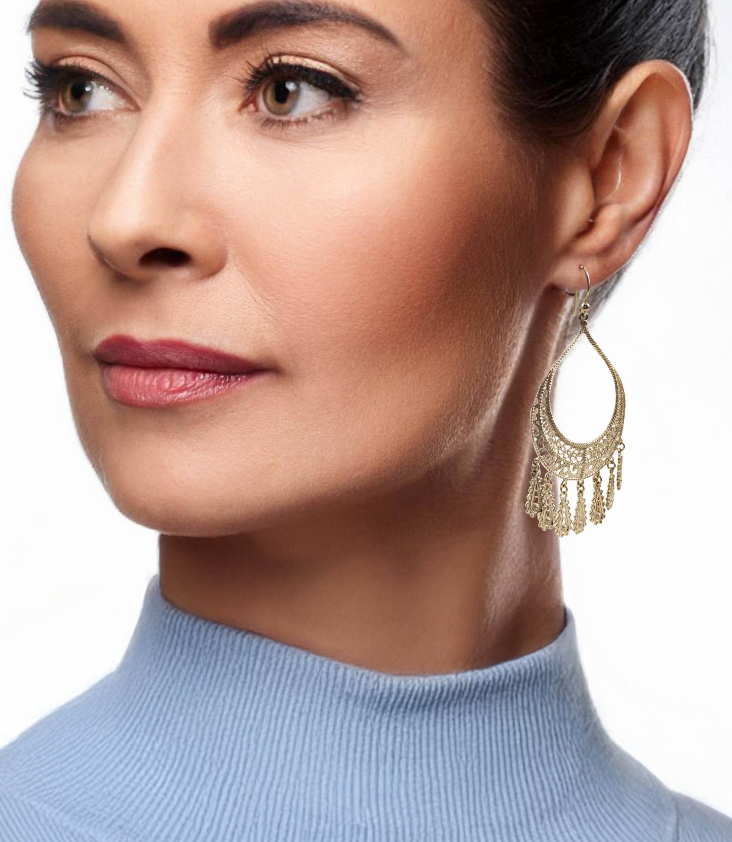 Statement Teardrop Filigree Earrings with Fringe Accents - TurkishBling