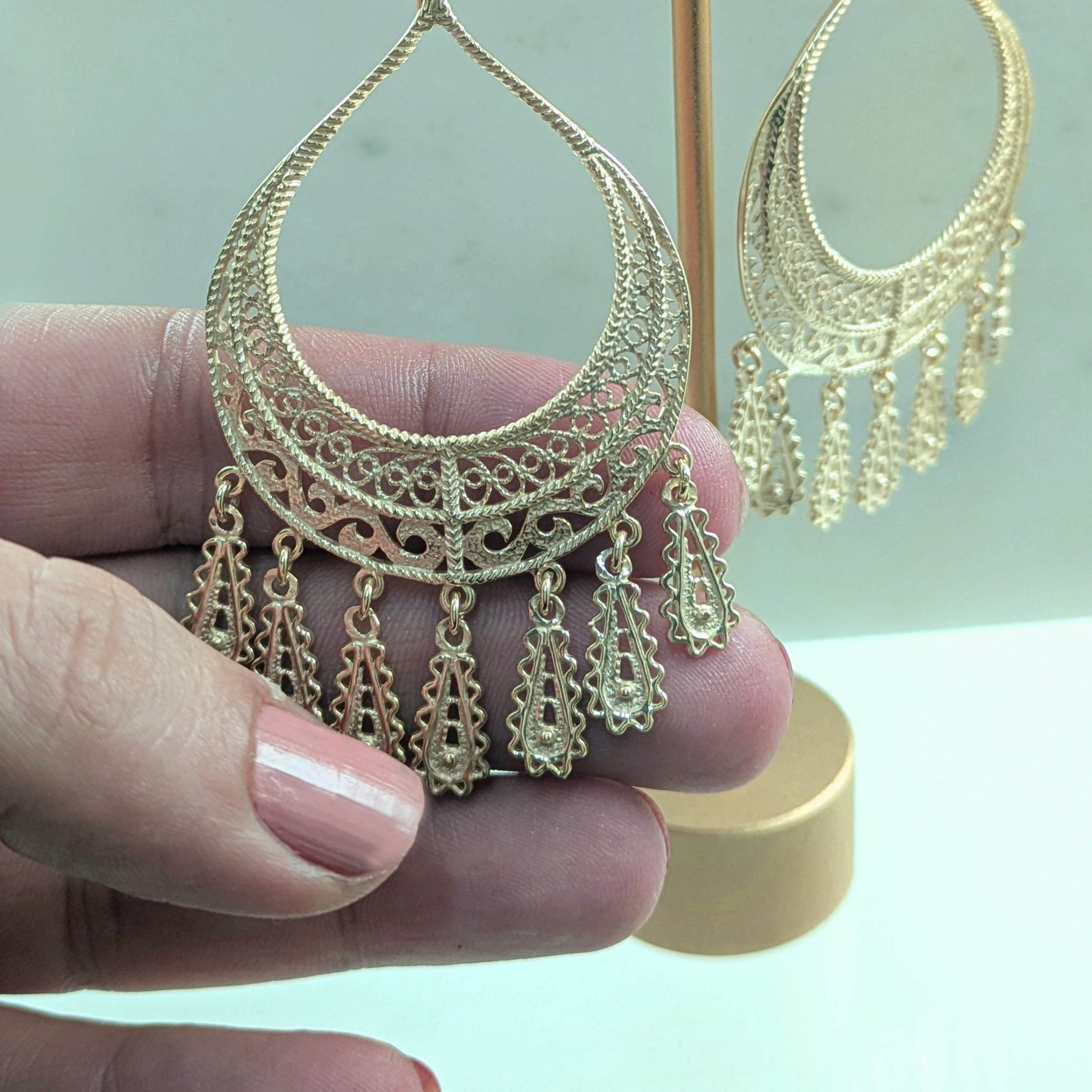 Statement Teardrop Filigree Earrings with Fringe Accents - TurkishBling