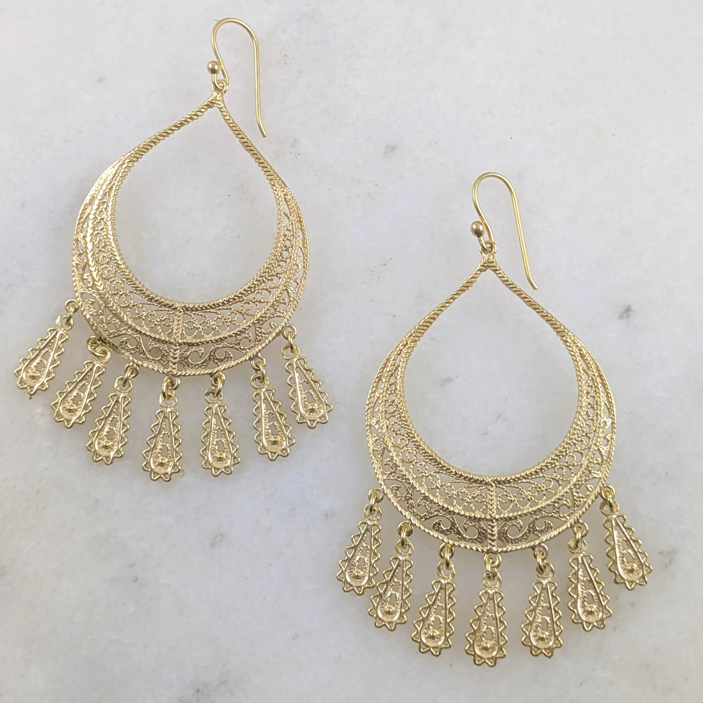Statement Teardrop Filigree Earrings with Fringe Accents