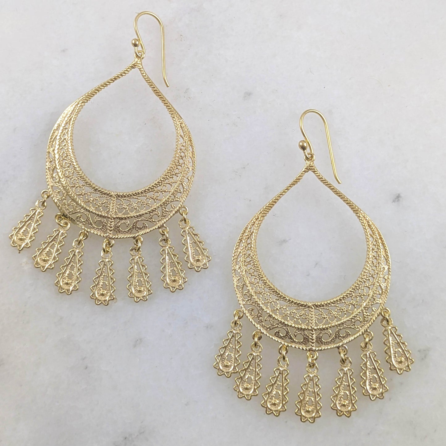 Statement Teardrop Filigree Earrings with Fringe Accents - TurkishBling