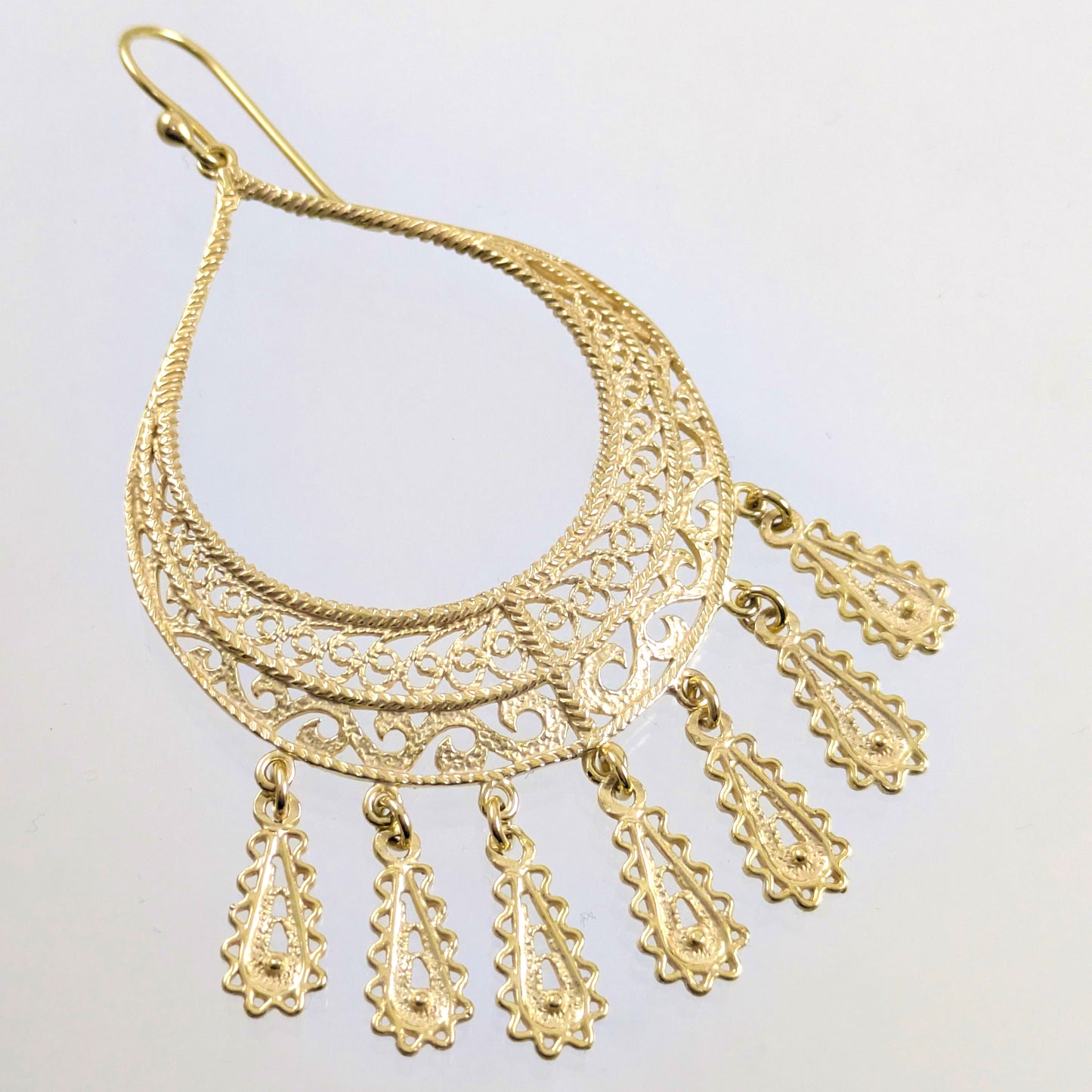 Statement Teardrop Filigree Earrings with Fringe Accents