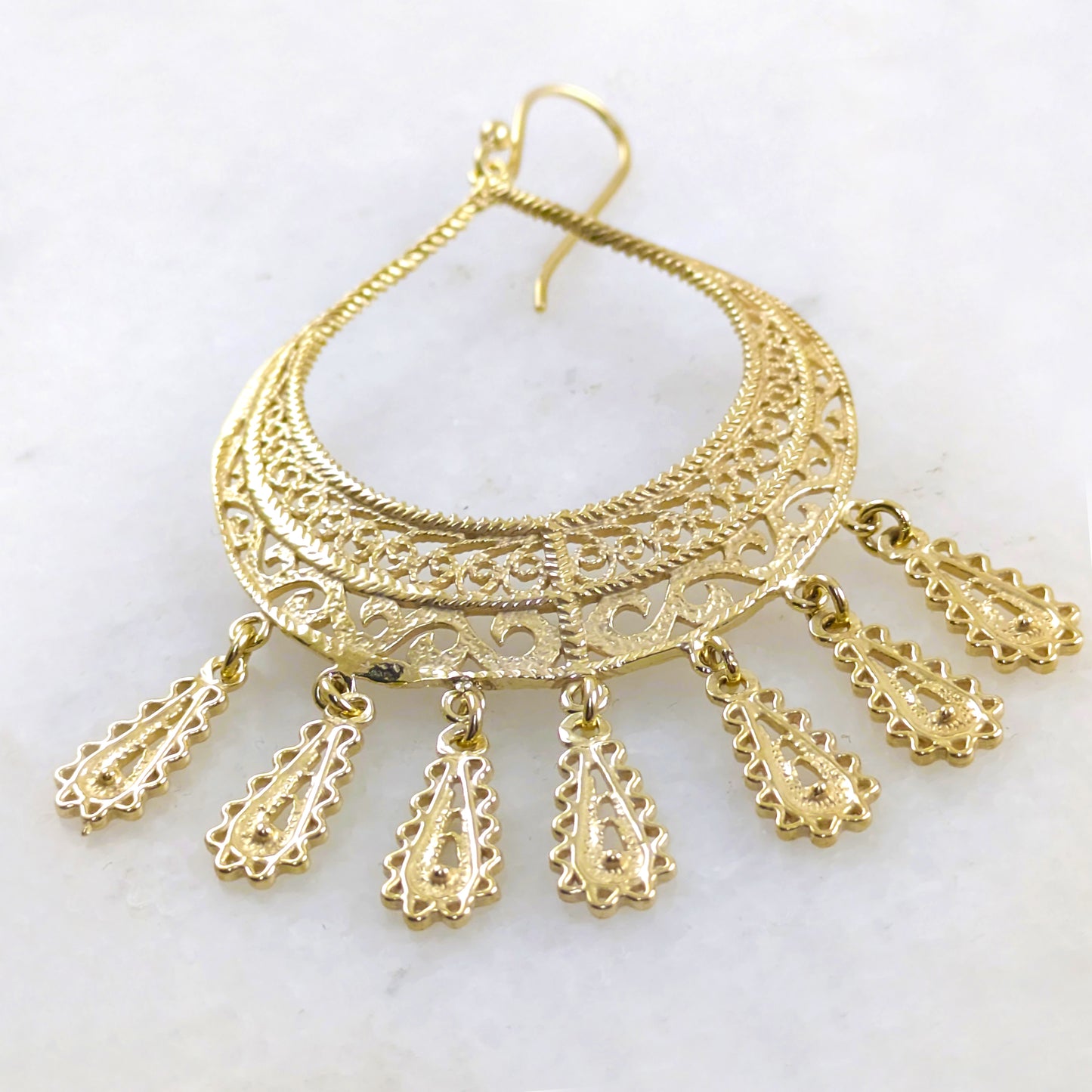 Statement Teardrop Filigree Earrings with Fringe Accents