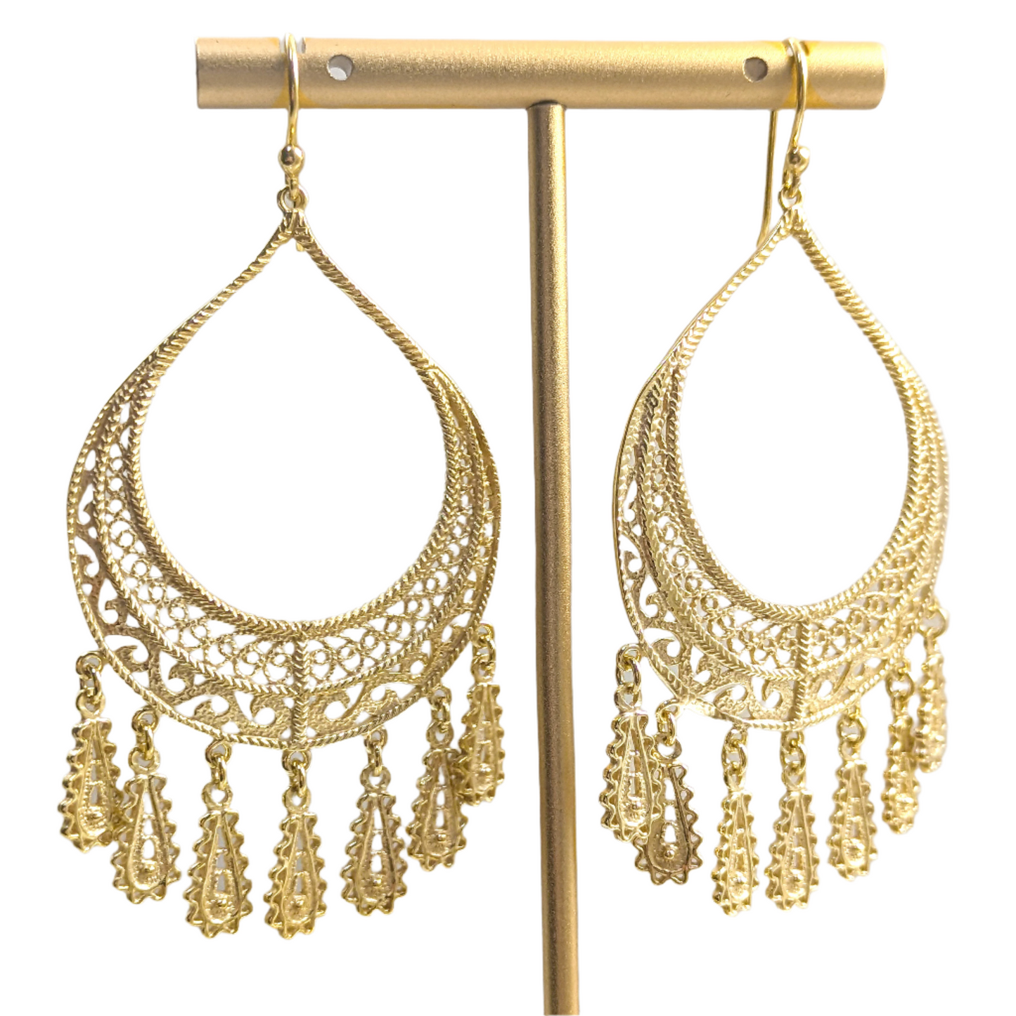 Statement Teardrop Filigree Earrings with Fringe Accents
