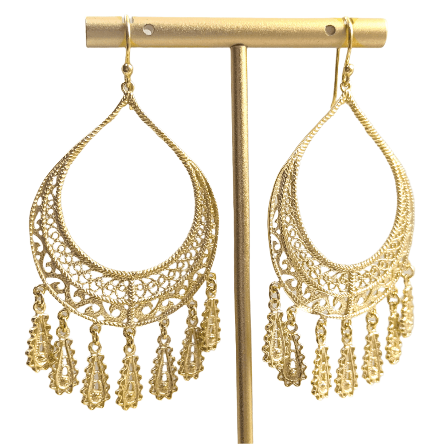 Statement Teardrop Filigree Earrings with Fringe Accents - TurkishBling