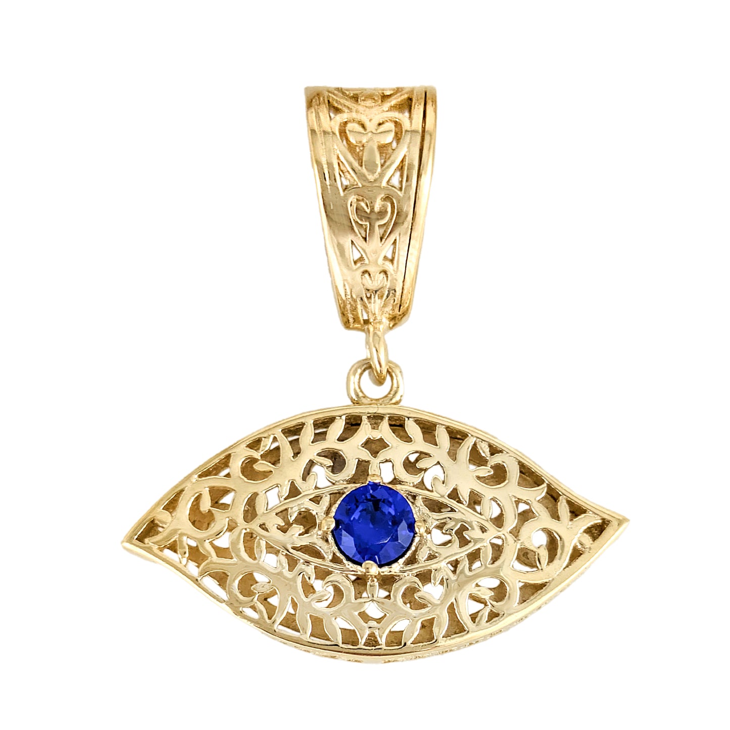 Filigree Evil Eye Pendant with Blue Crystal