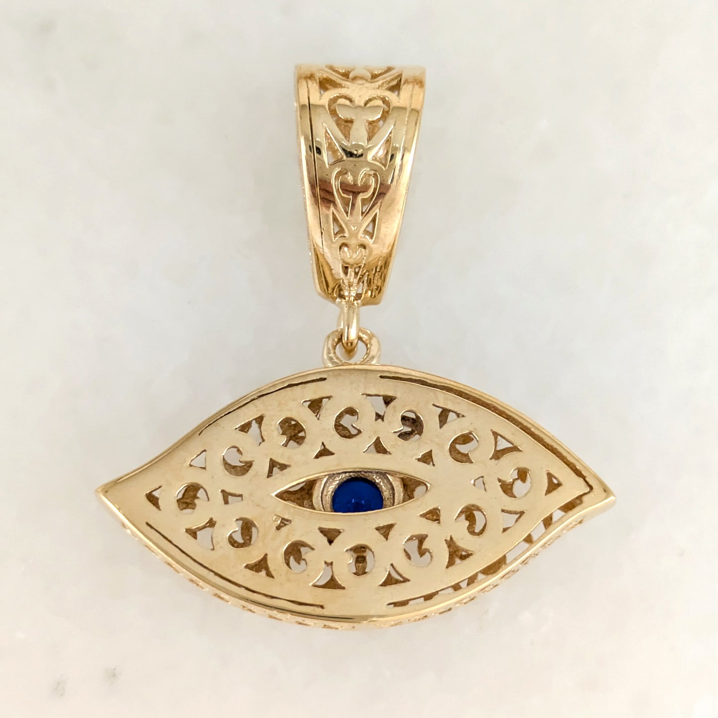 Filigree Evil Eye Pendant with Blue Crystal