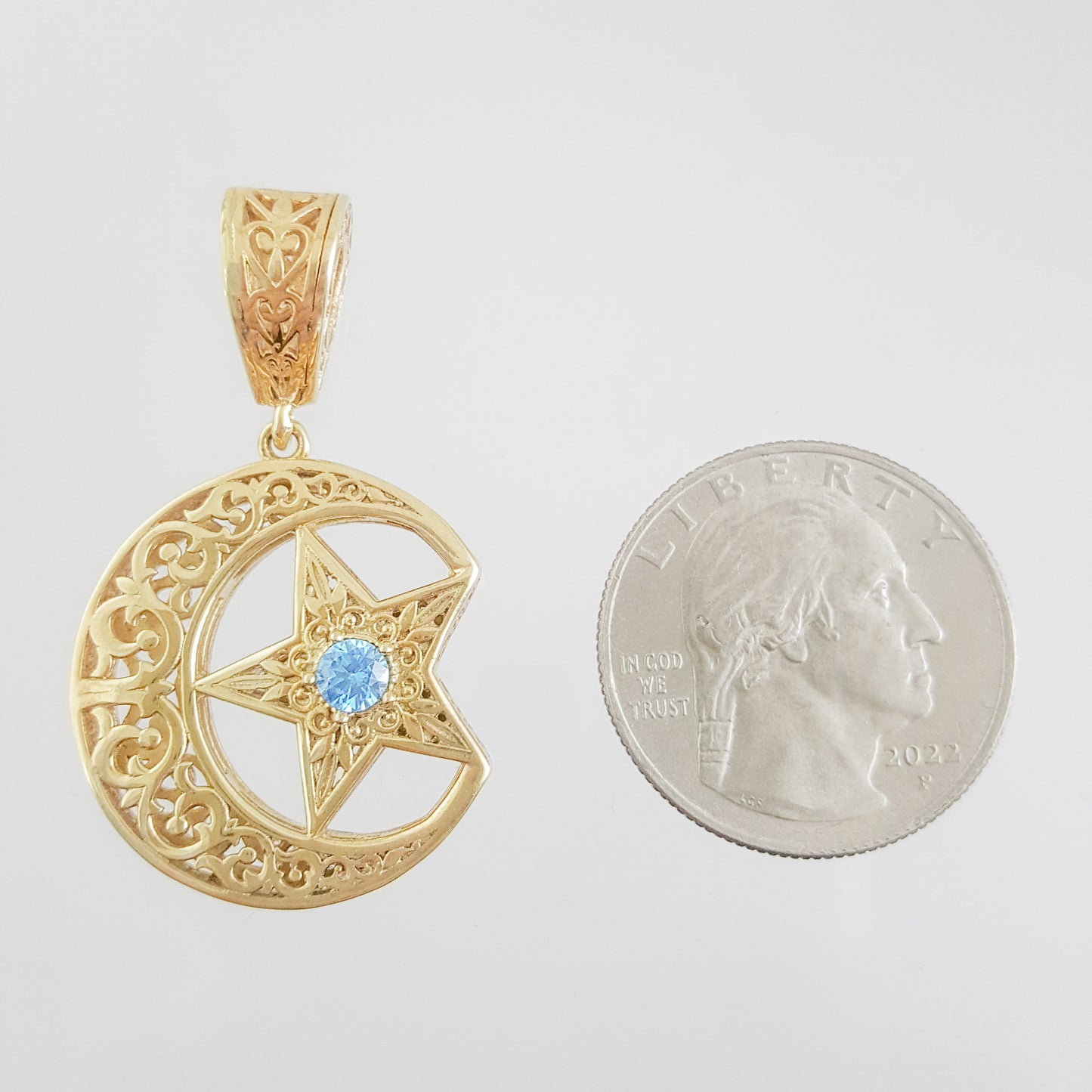 Crescent Moon Star Pendant with Sky Blue Topaz