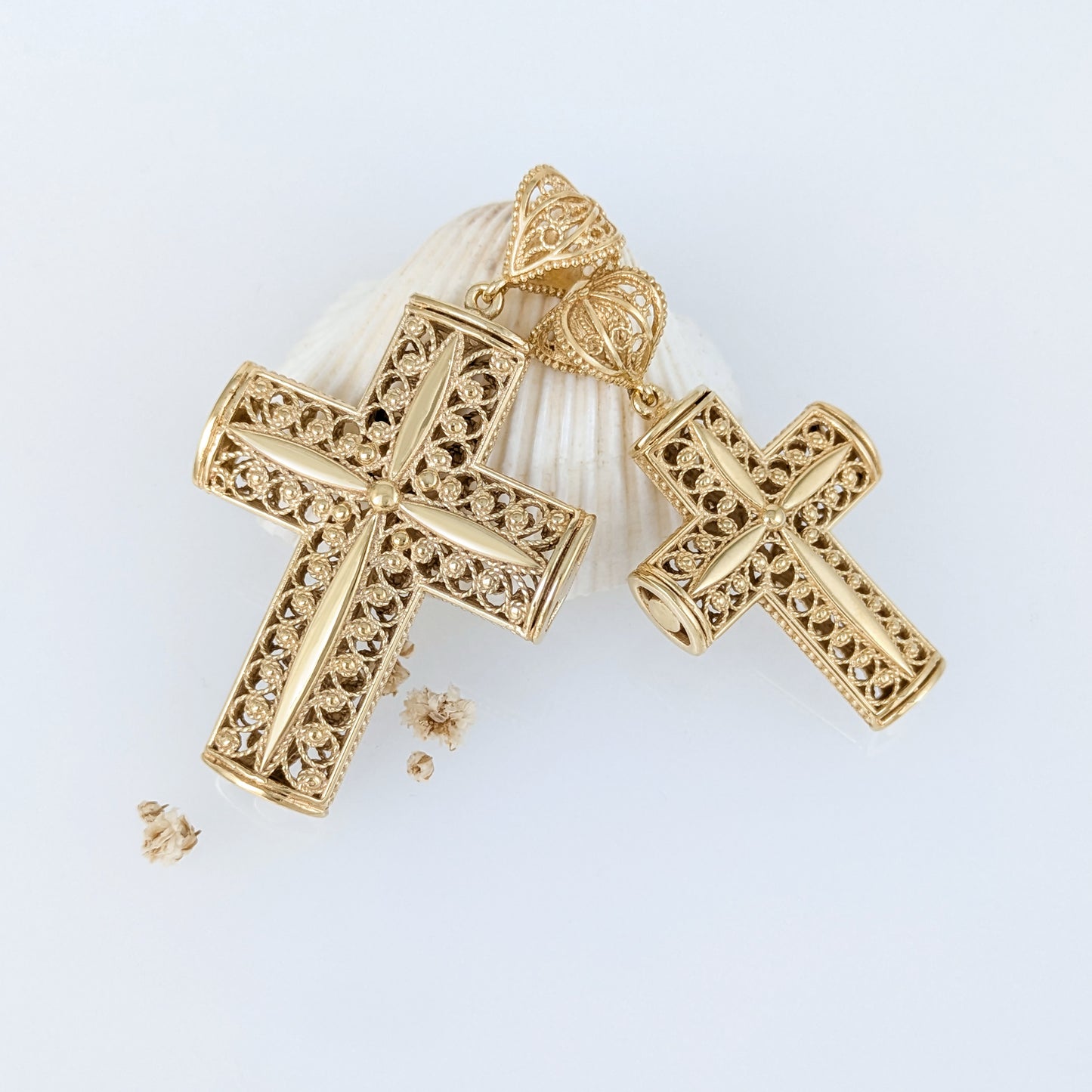 Reversible Scrollwork Filigree Cross Pendant with Dimensional Star Detail
