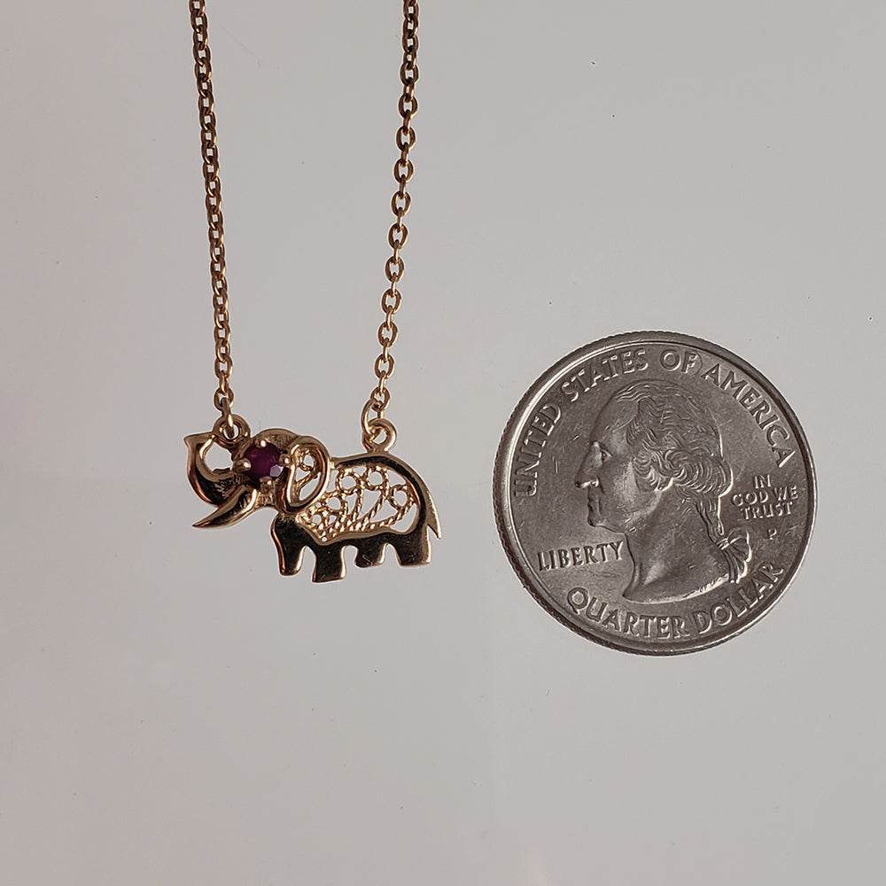 Charm Necklace Collection with Ruby – Angel Wings, Elephant, Cross – Gold over Bronze - TurkishBling