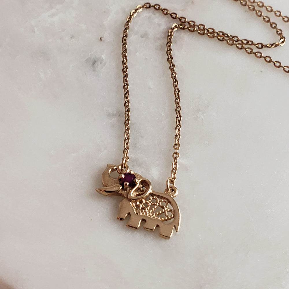 Charm Necklace Collection with Ruby – Angel Wings, Elephant, Cross – Gold over Bronze - TurkishBling