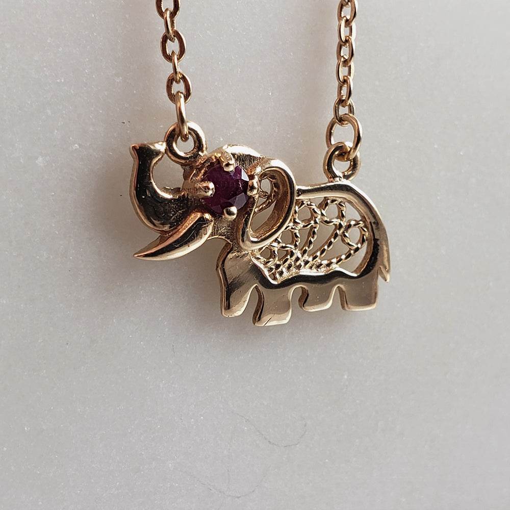 Charm Necklace Collection with Ruby – Angel Wings, Elephant, Cross – Gold over Bronze - TurkishBling