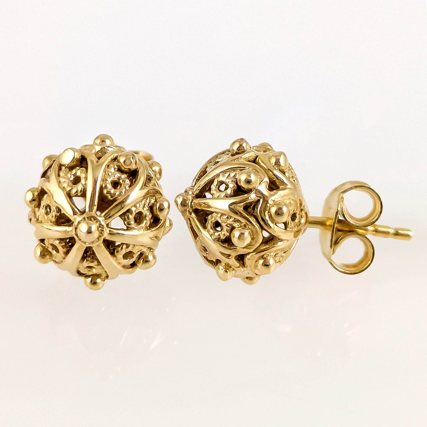 Ornate Sphere Stud Earrings with Floral Filigree Detail - TurkishBling