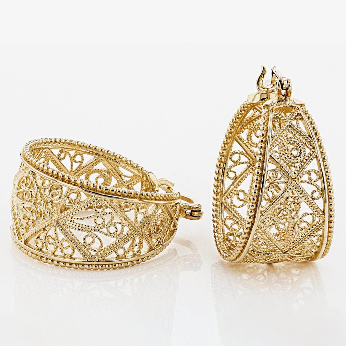 Graduated Filigree Hoop Earrings with Milgrain Detailing - TurkishBling