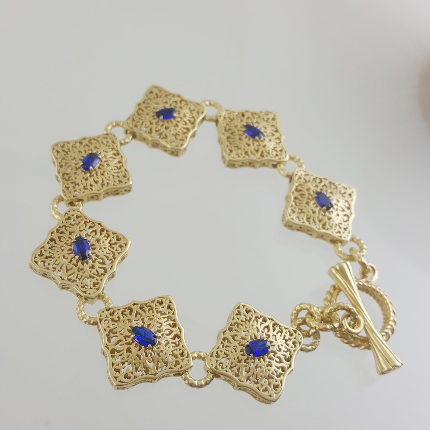 Filigree Link Bracelet with Cobalt Blue Oval Crystals