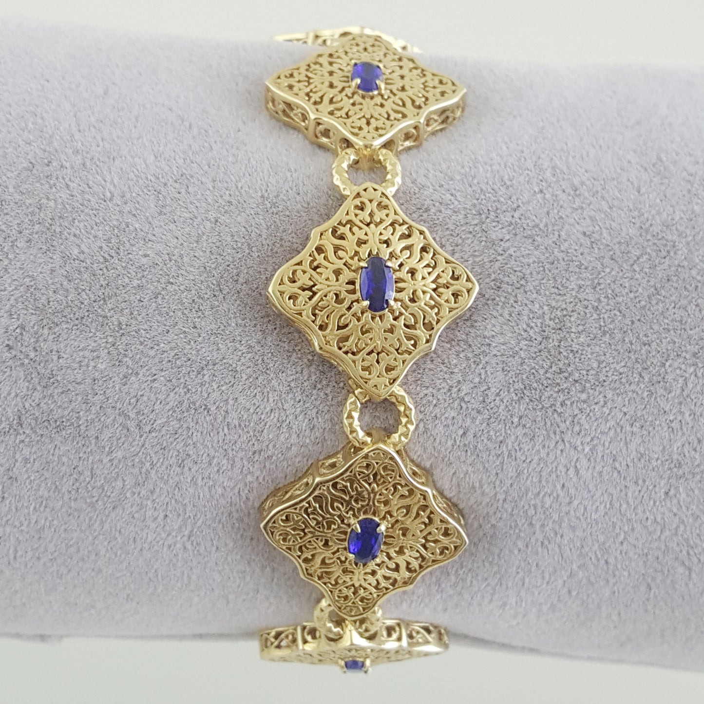 Filigree Link Bracelet with Cobalt Blue Oval Crystals
