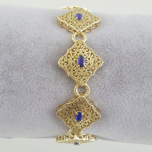 Filigree Link Bracelet with Cobalt Blue Oval Crystals