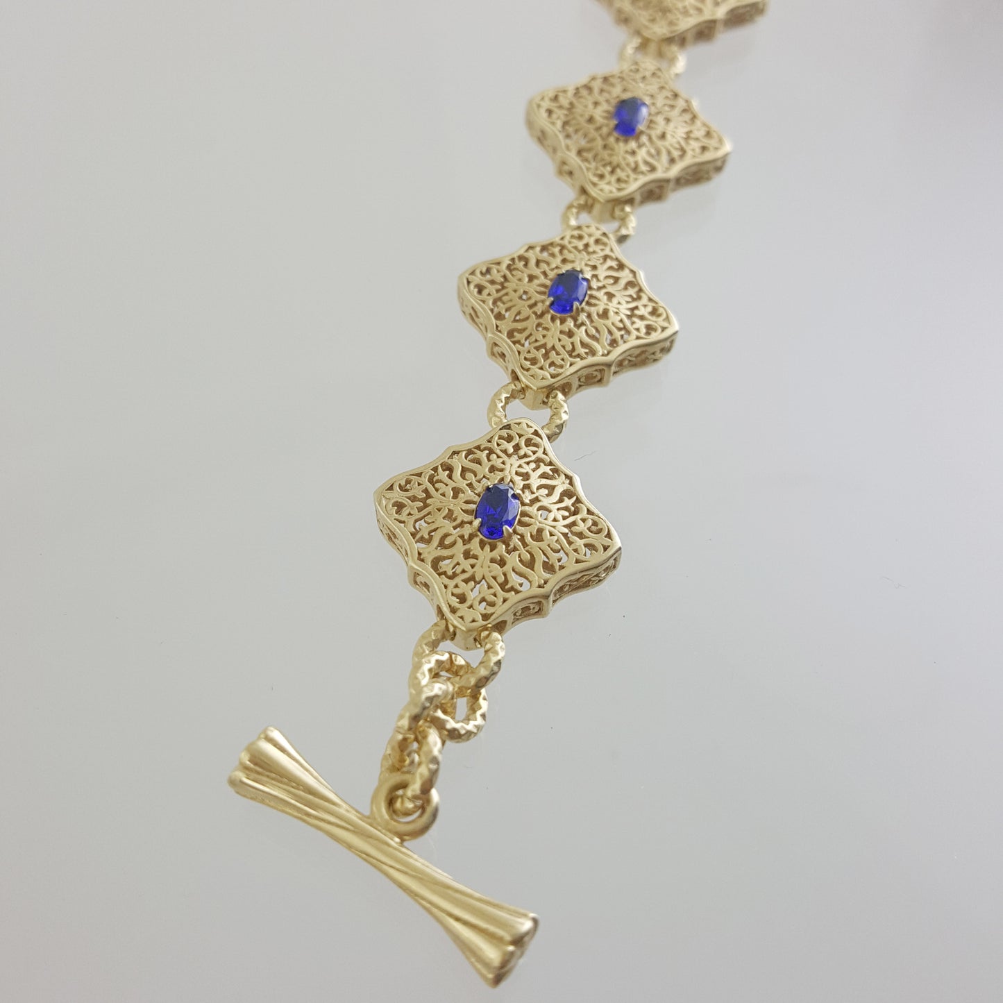 Filigree Link Bracelet with Cobalt Blue Oval Crystals