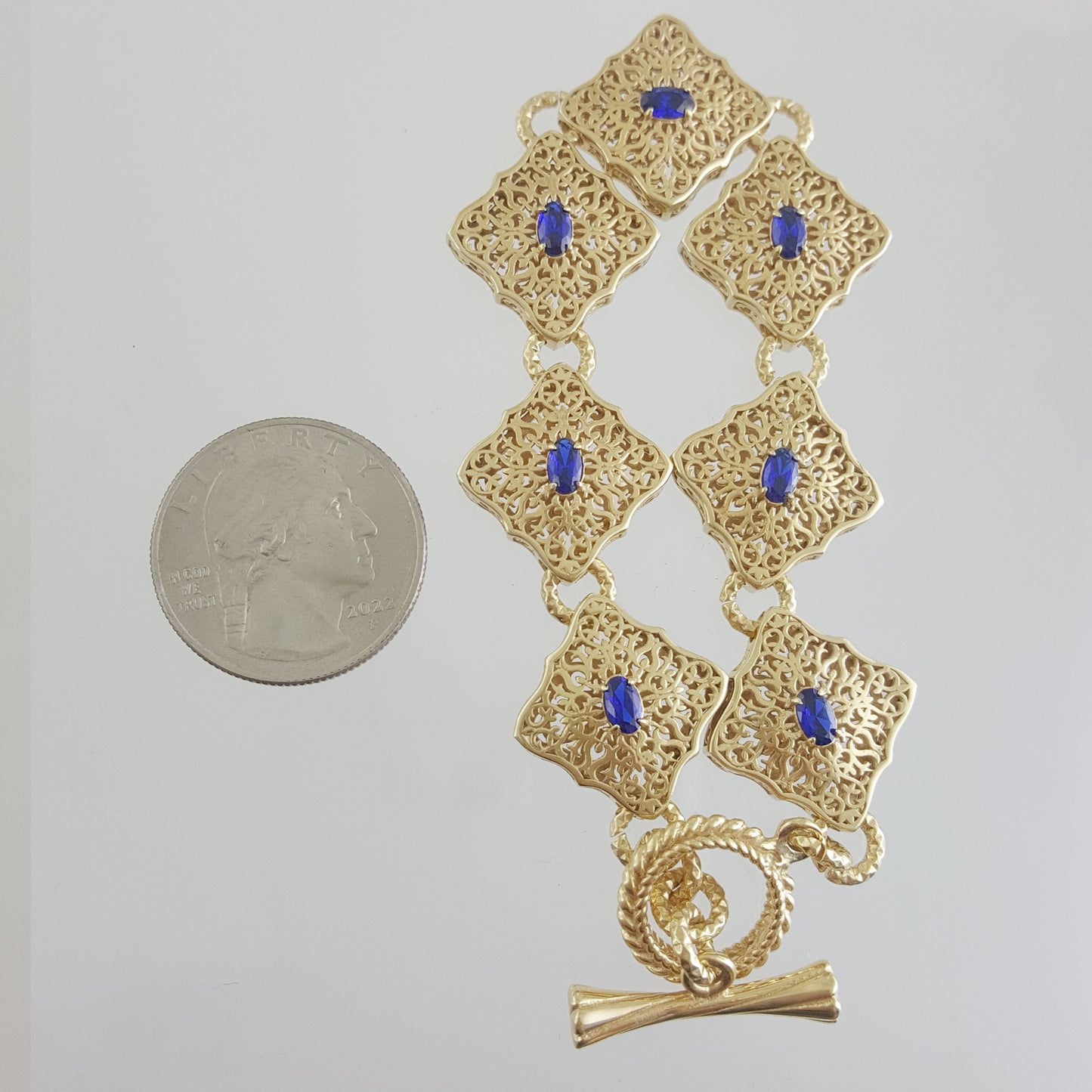 Filigree Link Bracelet with Cobalt Blue Oval Crystals