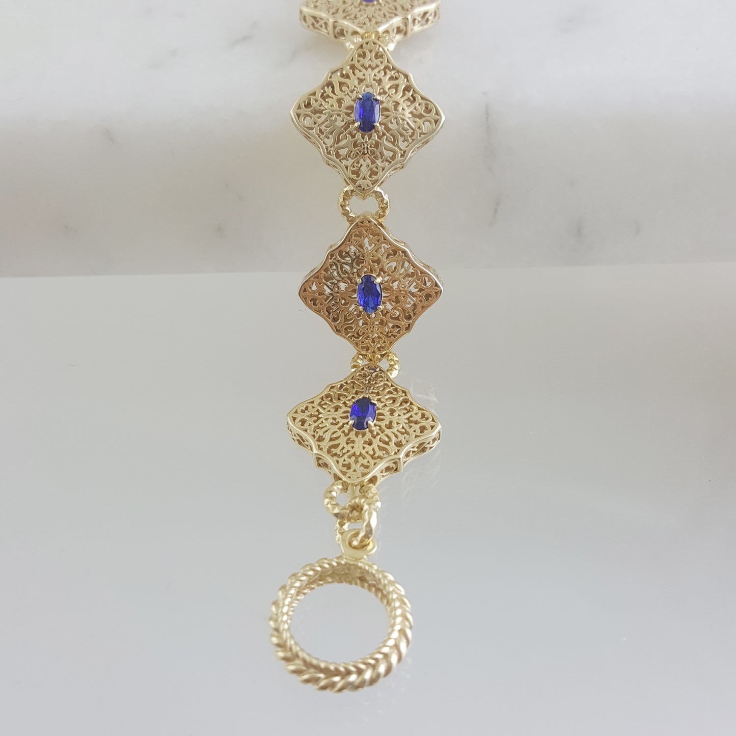 Filigree Link Bracelet with Cobalt Blue Oval Crystals