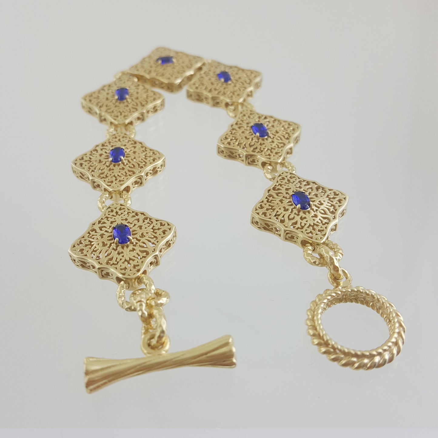 Filigree Link Bracelet with Cobalt Blue Oval Crystals