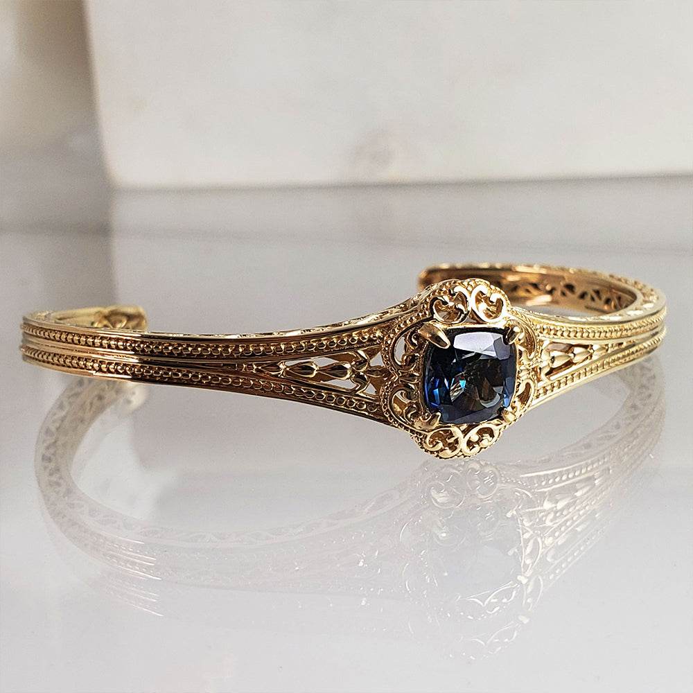 London Blue Topaz Colored Quartz Scrollwork Bangle Bracelet - TurkishBling