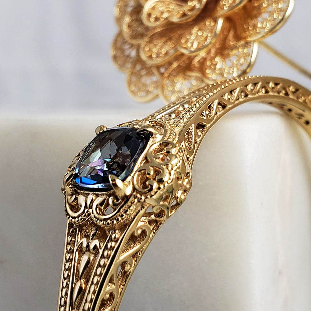 London Blue Topaz Colored Quartz Scrollwork Bangle Bracelet - TurkishBling
