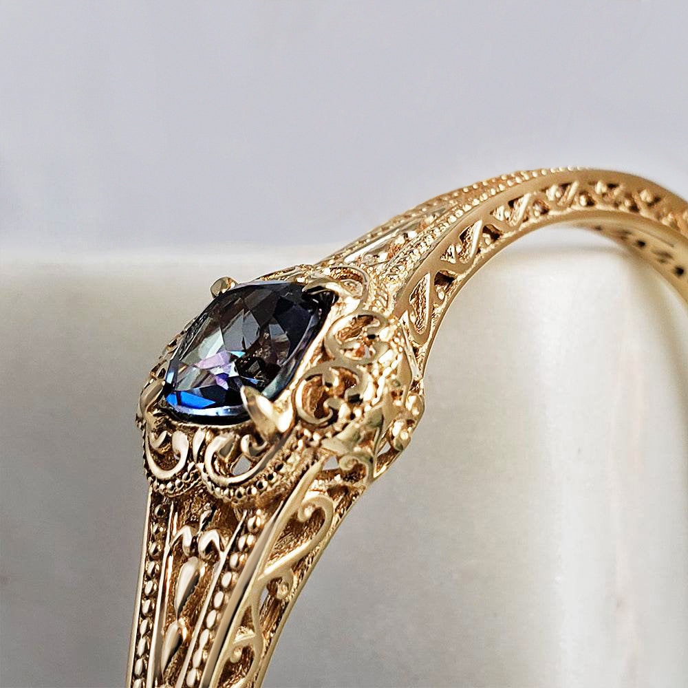 London Blue Topaz Colored Quartz Scrollwork Bangle Bracelet