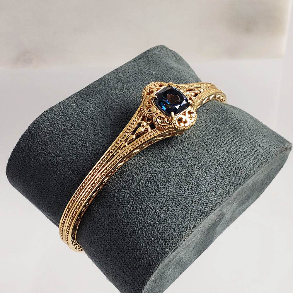 London Blue Topaz Colored Quartz Scrollwork Bangle Bracelet - TurkishBling