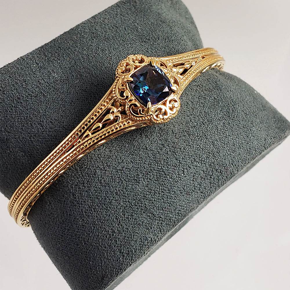 London Blue Topaz Colored Quartz Scrollwork Bangle Bracelet - TurkishBling