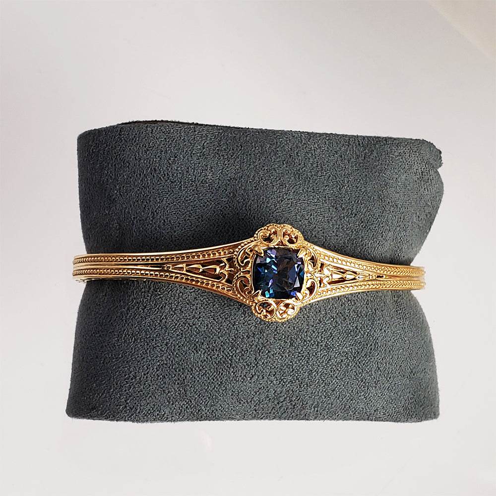 London Blue Topaz Colored Quartz Scrollwork Bangle Bracelet - TurkishBling