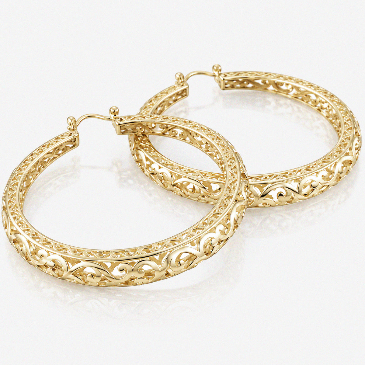 Made to Order Glamorous Scrollwork 14K 18k Real Solid Gold Filigree Hoops - 52mm (2 inches) Inner Diameter