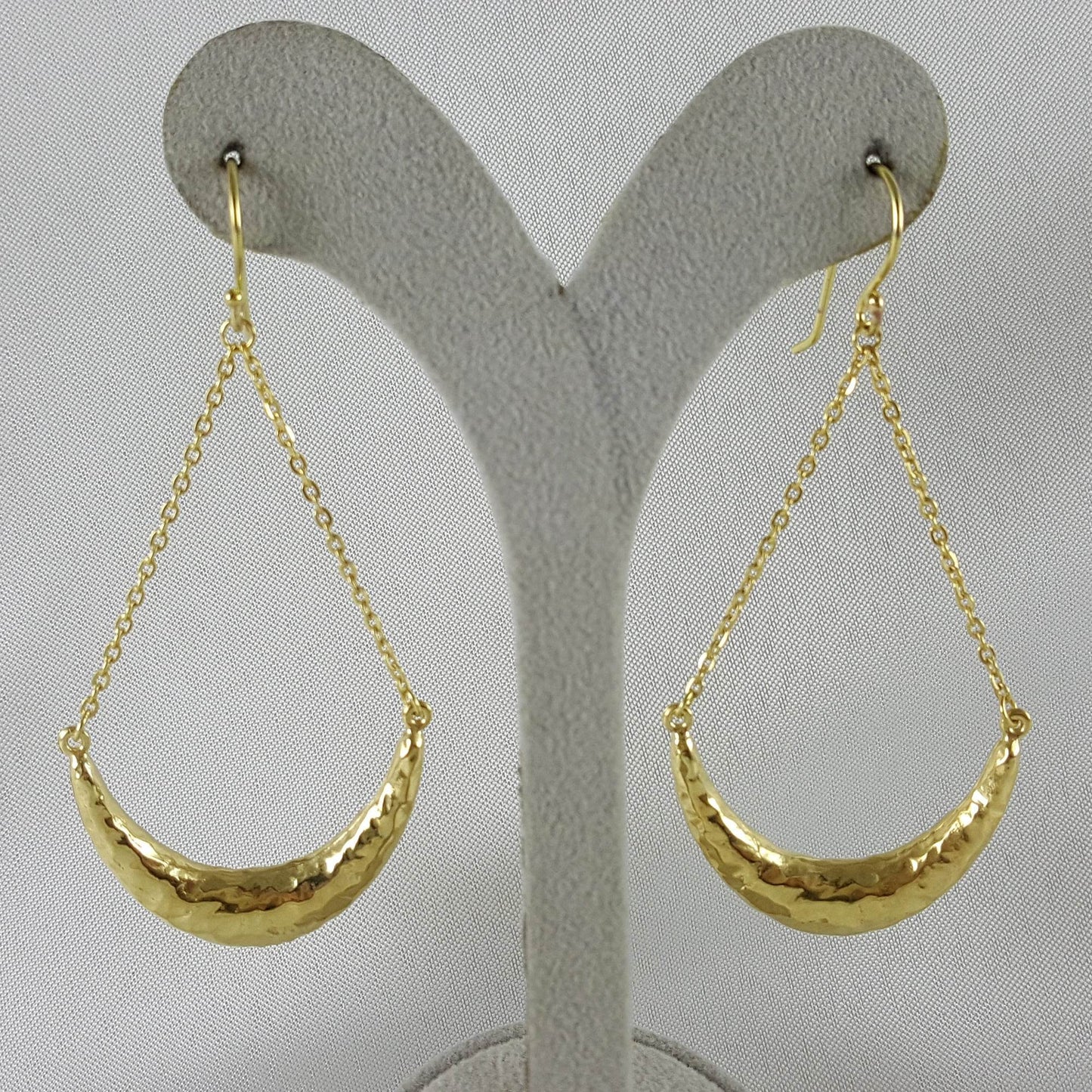 Hammered Crescent Dangle Earrings with Chain Detail - TurkishBling