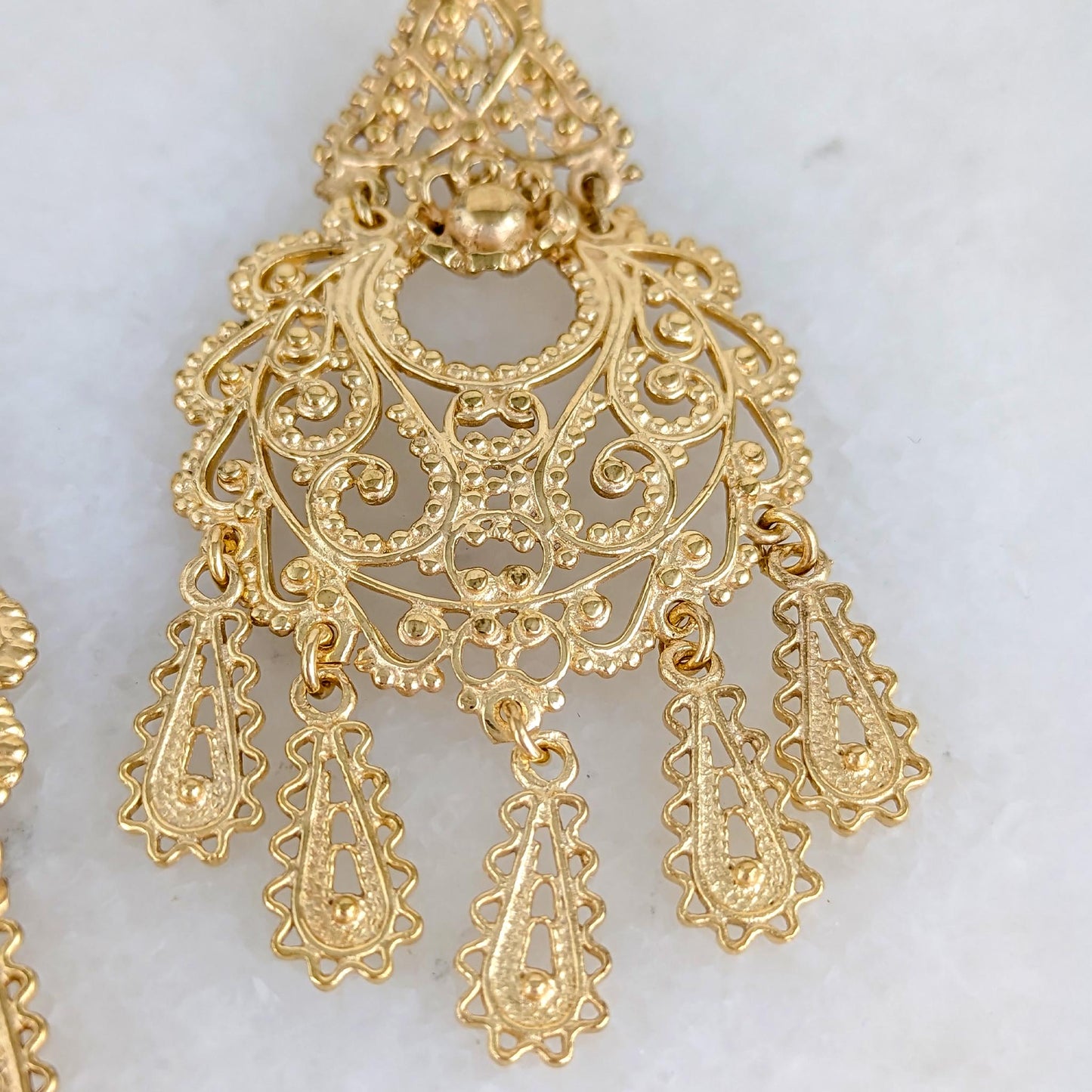 Gold Filigree Chandelier Earrings – Vintage-Inspired 2 3/8 Inch Dangle Earrings