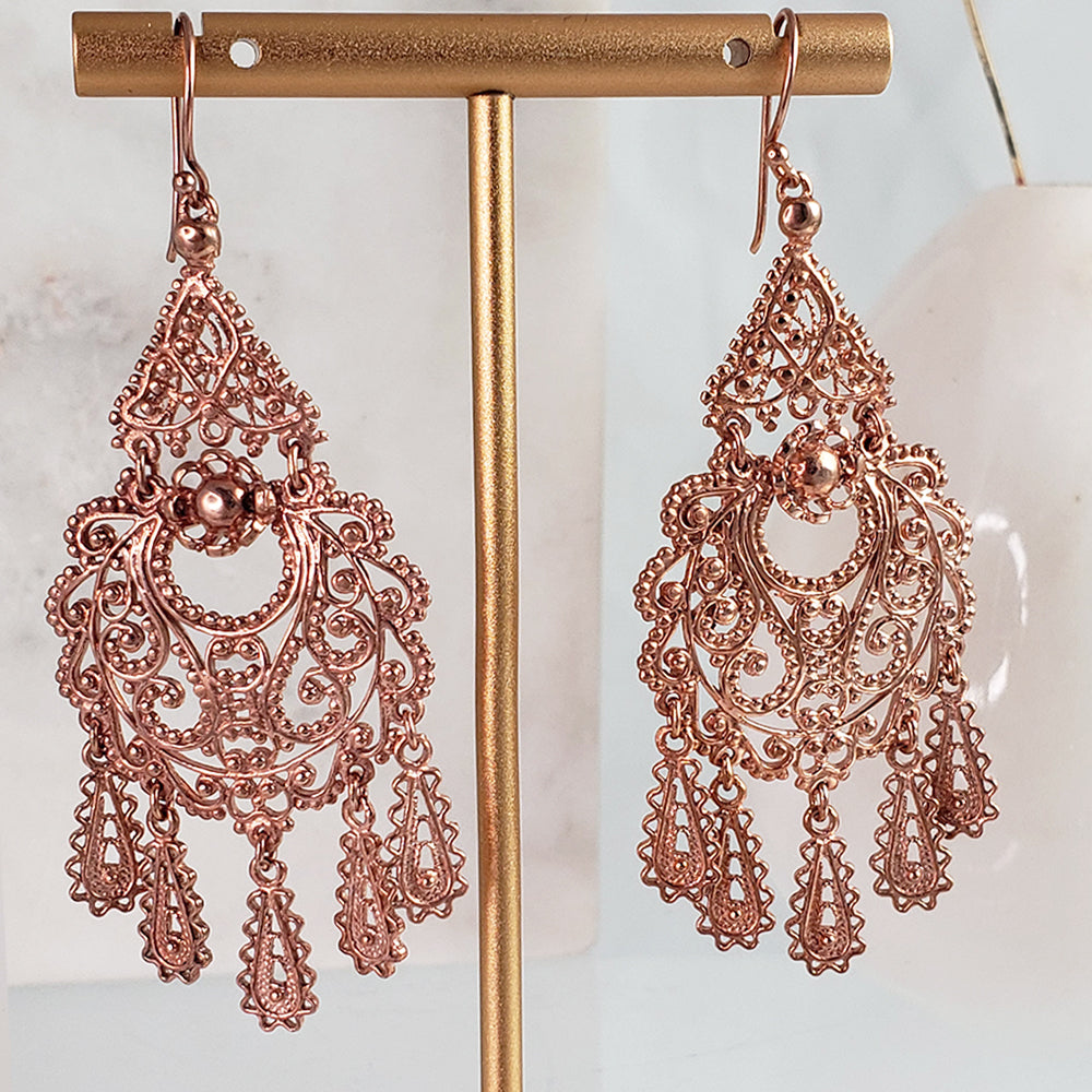 Gold Filigree Chandelier Earrings – Vintage-Inspired 2 3/8 Inch Dangle Earrings