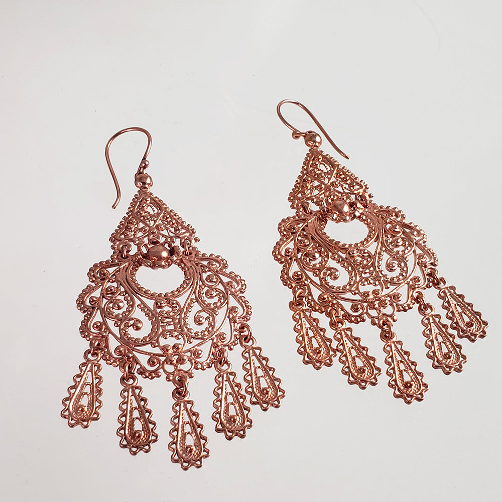 Gold Filigree Chandelier Earrings – Vintage-Inspired 2 3/8 Inch Dangle Earrings