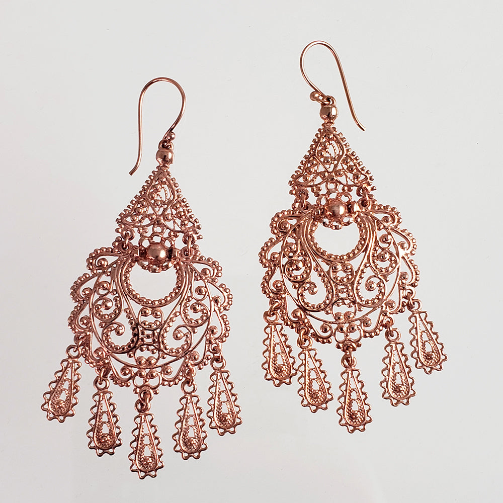 Gold Filigree Chandelier Earrings – Vintage-Inspired 2 3/8 Inch Dangle Earrings
