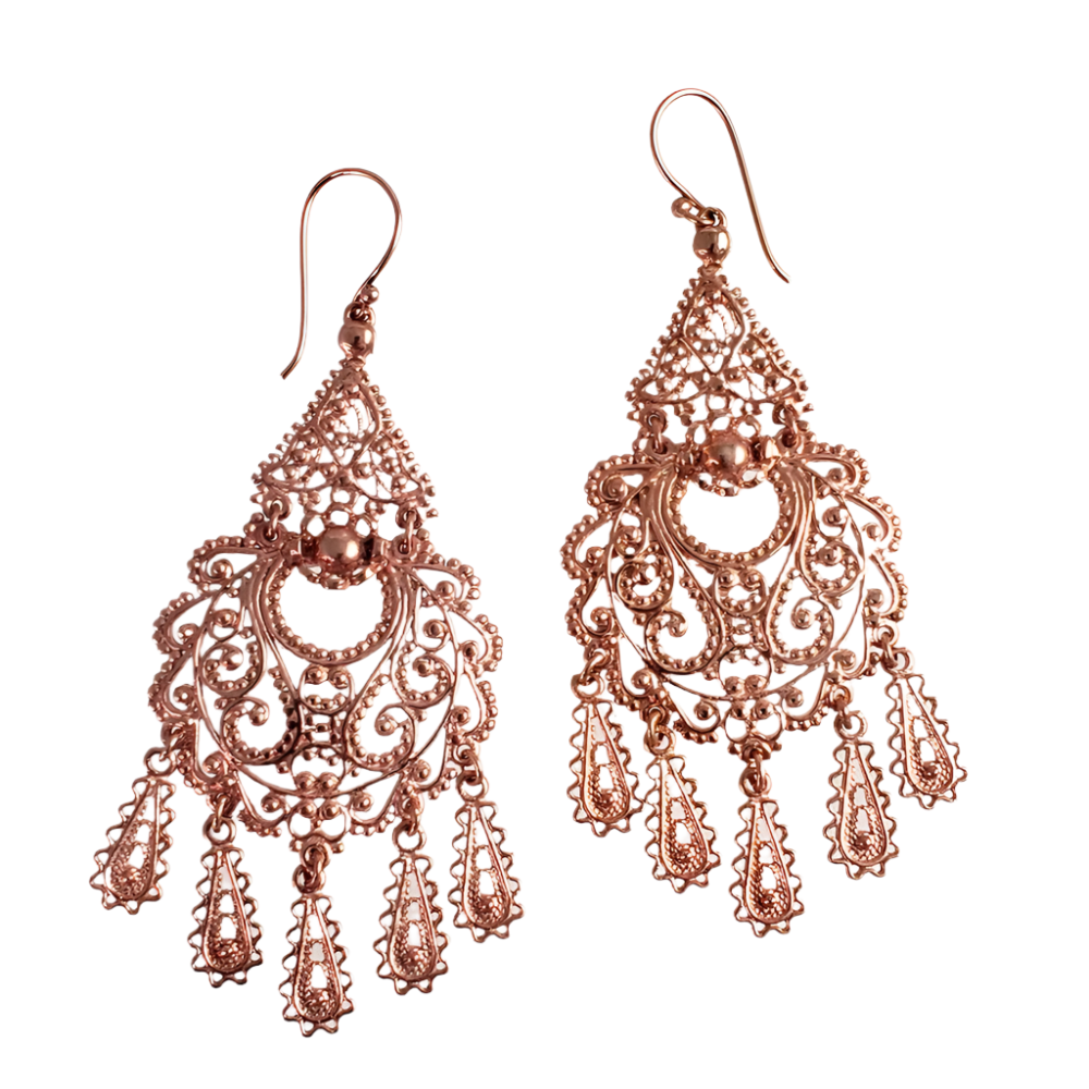 Gold Filigree Chandelier Earrings – Vintage-Inspired 2 3/8 Inch Dangle Earrings