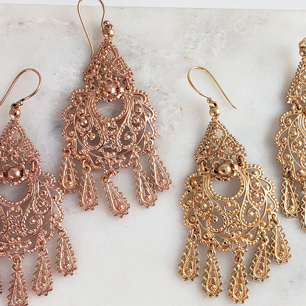 Gold Filigree Chandelier Earrings – Vintage-Inspired 2 3/8 Inch Dangle Earrings