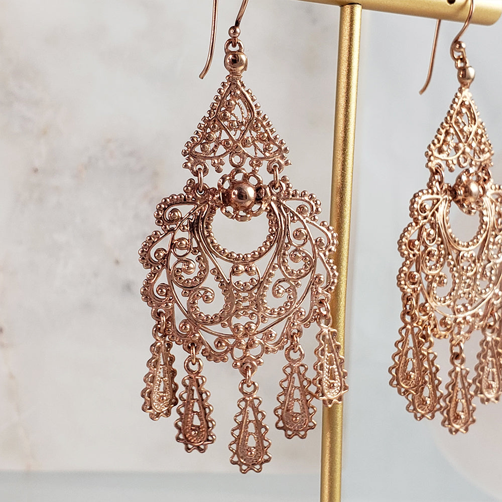 Gold Filigree Chandelier Earrings – Vintage-Inspired 2 3/8 Inch Dangle Earrings