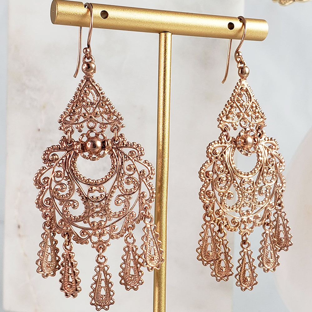 Gold Filigree Chandelier Earrings – Vintage-Inspired 2 3/8 Inch Dangle Earrings