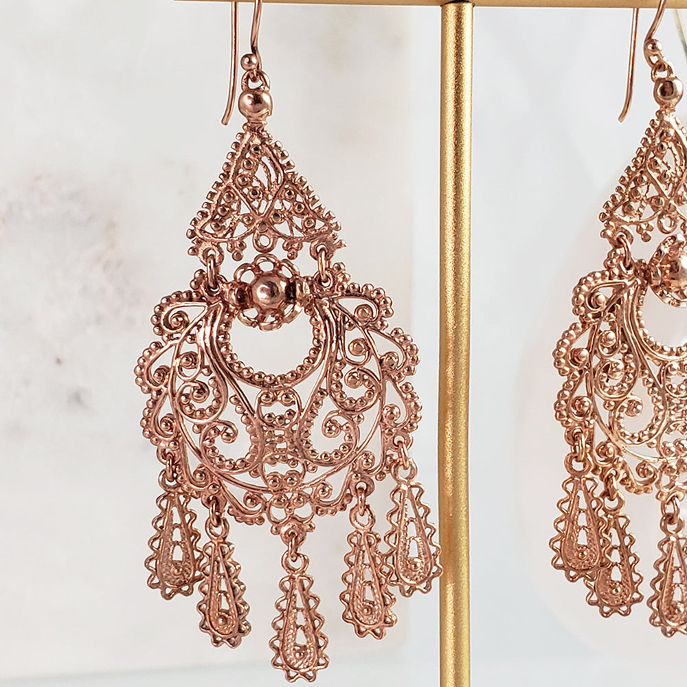 Gold Filigree Chandelier Earrings – Vintage-Inspired 2 3/8 Inch Dangle Earrings