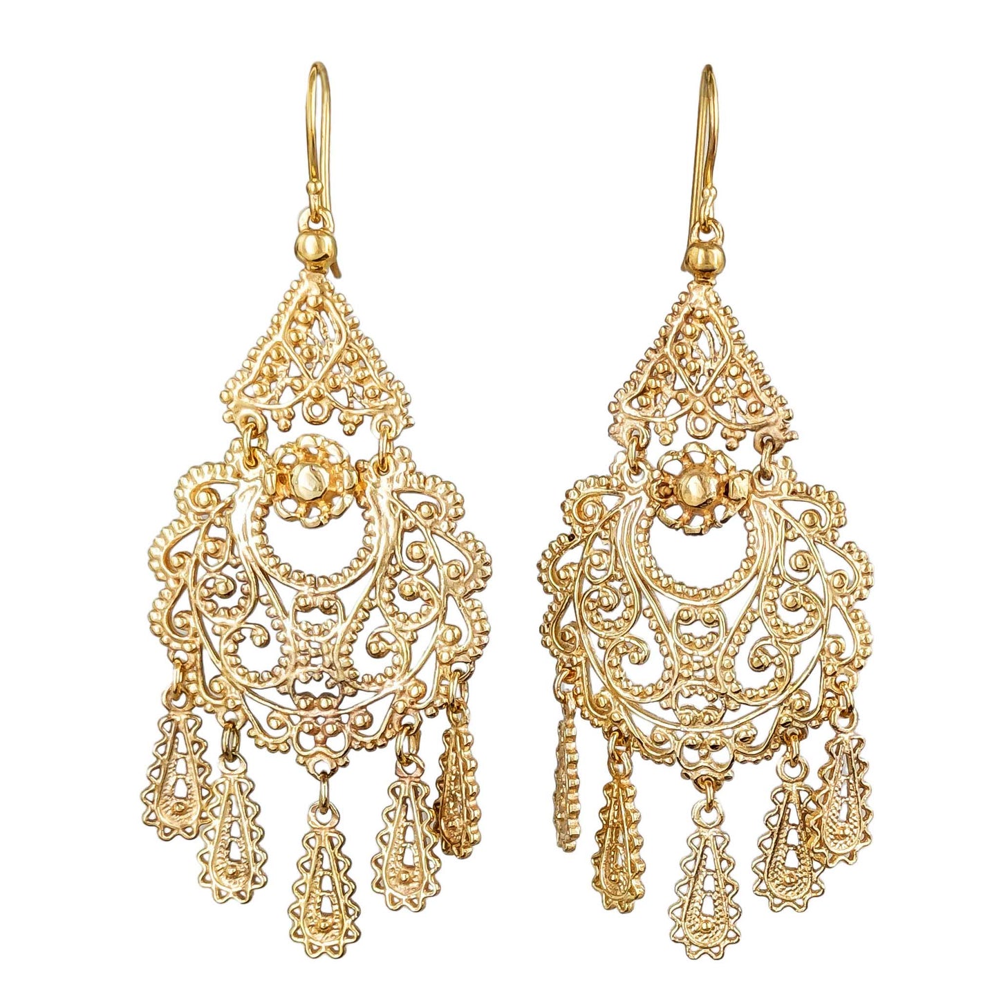 Gold Filigree Chandelier Earrings – Vintage-Inspired 2 3/8 Inch Dangle Earrings