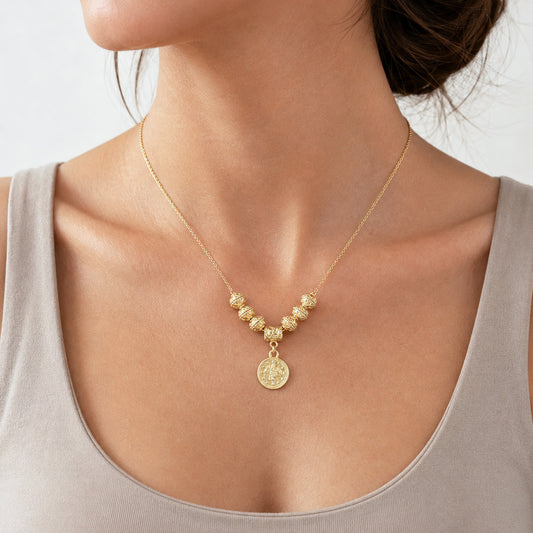 Coin Charm Beaded Necklace Adjustable Gold Necklace