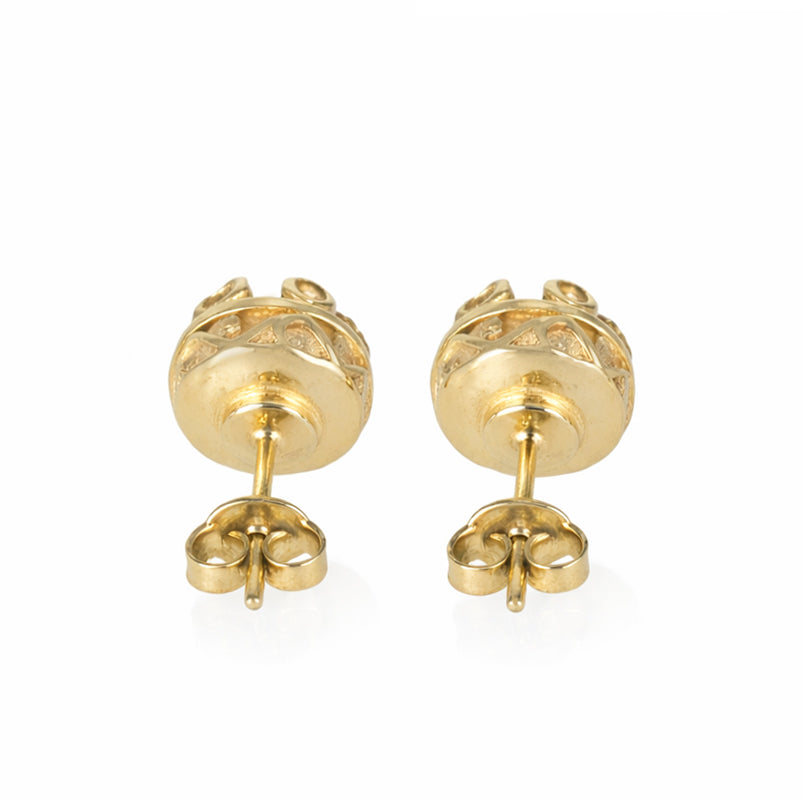 Black Onyx Stud Earrings Floral Frame