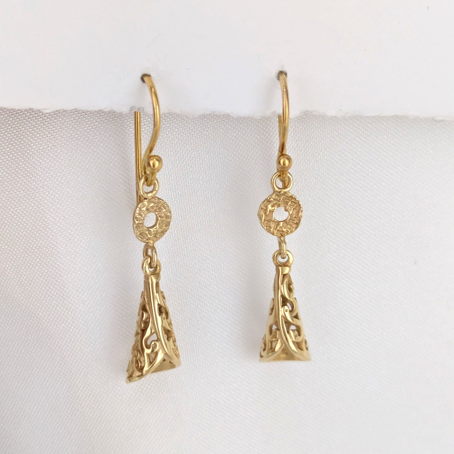 Filigree Cone Drop Earrings with Open Scroll Detail