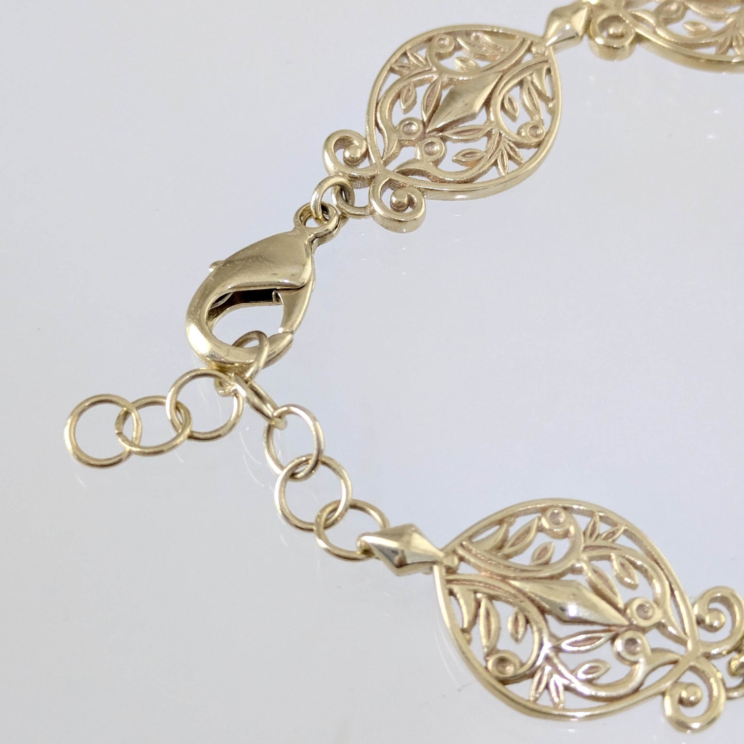 Filigree Link Bracelet with Ornate Detailing - Artisan Handmade Floral Bracelet in 18K Gold Over Bronze - TurkishBling