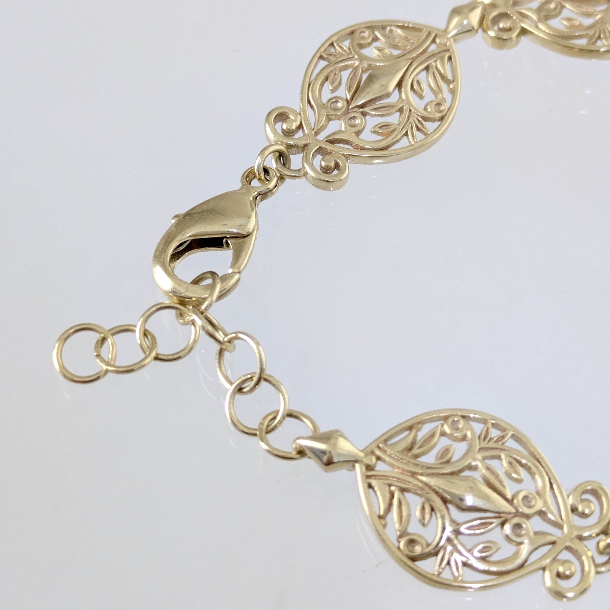 Filigree Link Bracelet with Ornate Detailing - Artisan Handmade Floral Bracelet in 18K Gold Over Bronze - TurkishBling