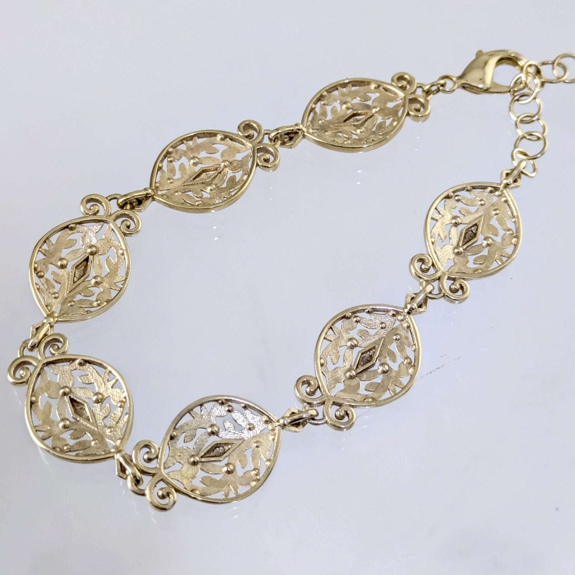 Filigree Link Bracelet with Ornate Detailing - Artisan Handmade Floral Bracelet in 18K Gold Over Bronze - TurkishBling