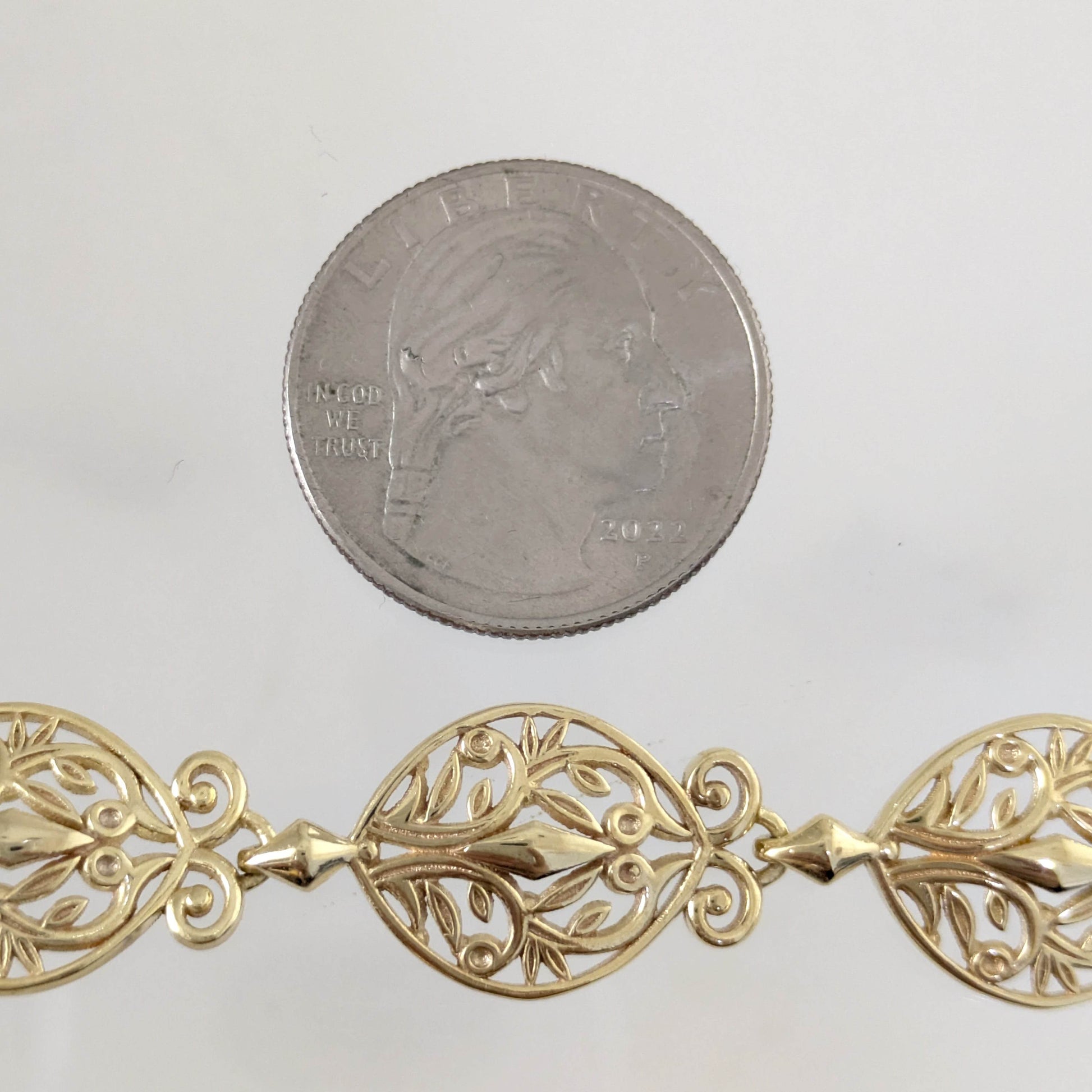 Filigree Link Bracelet with Ornate Detailing - Artisan Handmade Floral Bracelet in 18K Gold Over Bronze - TurkishBling