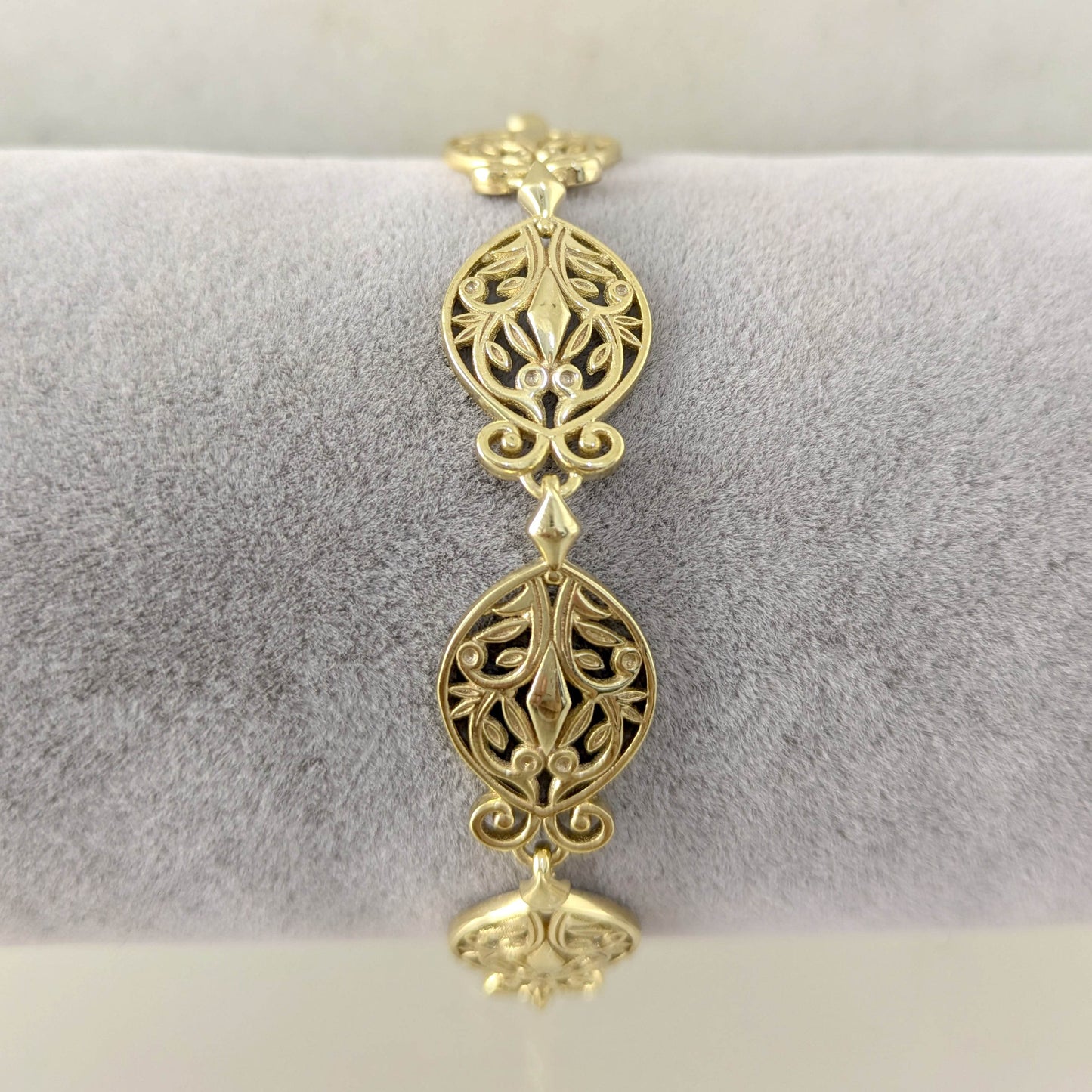 Filigree Link Bracelet with Ornate Detailing - Artisan Handmade Floral Bracelet in 18K Gold Over Bronze - TurkishBling